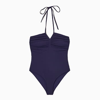 COS Seersucker Halterneck Swimsuit in Navy