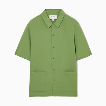 COS Short-Sleeved Cotton-Seeksucker Shirt in Green