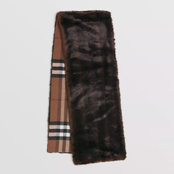 Burberry Reversible Check Cashmere and Faux Fur Scarf 