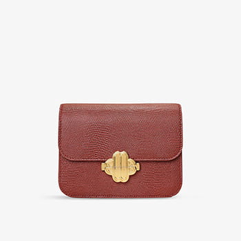 Maje Clover-Clasp Lizard-Embossed Leather Cross-Body Bag in Naturels 