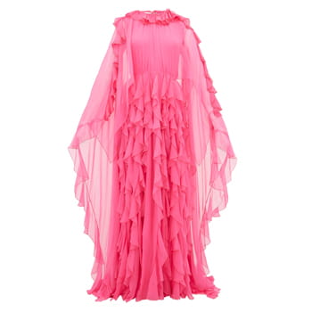 Valentino Ruffle Collar Cape Sleeve Silk Chiffon Gown available at Harvey Nichols