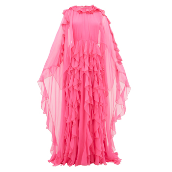 Valentino Ruffle Collar Cape Sleeve Silk Chiffon Gown available at Harvey Nichols