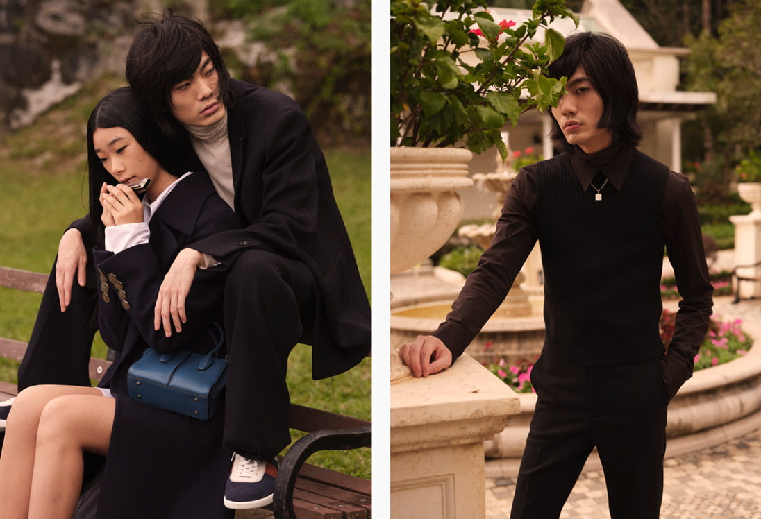 Male and female models pose in Tod's and Bottega Veneta