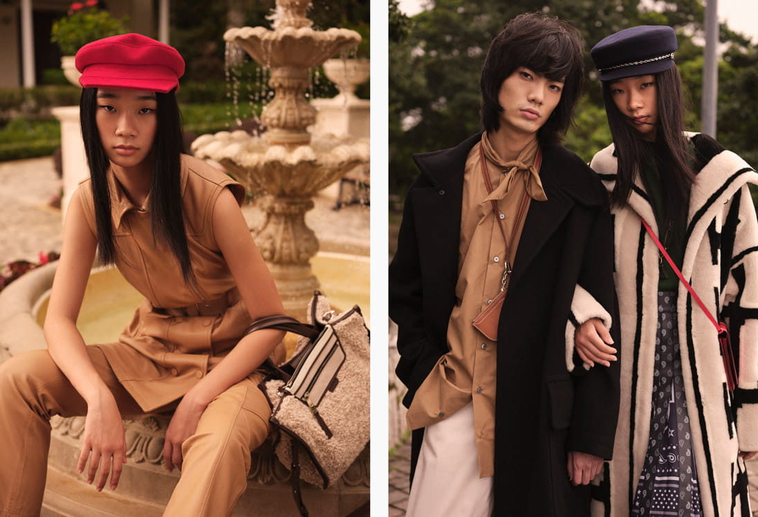 Male and female models pose in Sportmax, Hogan and Hermès 