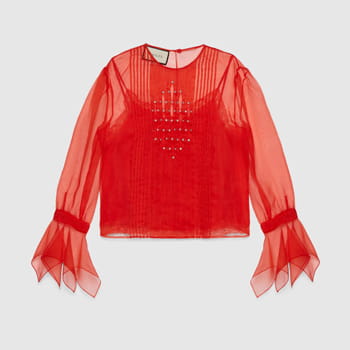Gucci Silk Organdy Shirt with Crystals