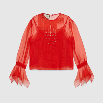 Gucci Silk Organdy Shirt with Crystals