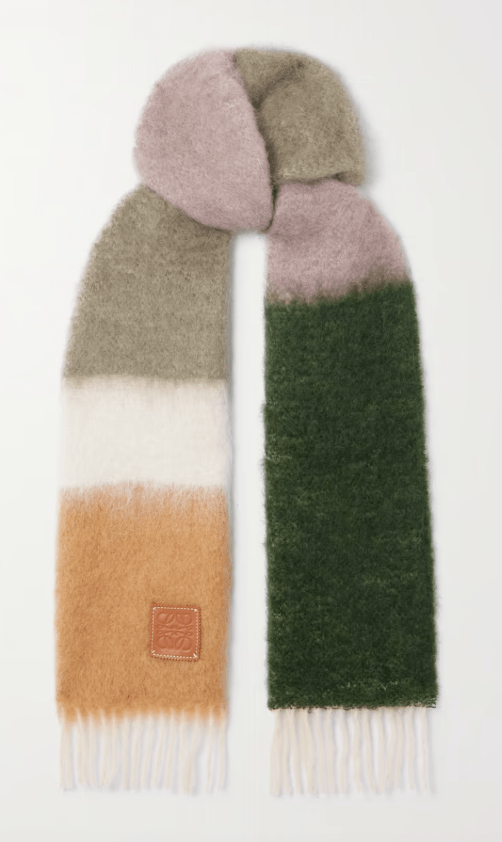 LOEWE Scarf in Mohair and Wool in Avocado Green/Multicolor