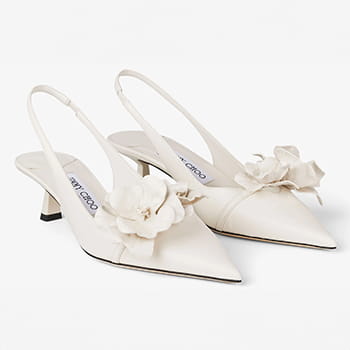 Jimmy Choo Amita Flowers 45 Nappa Leather Sling Back Pumps in Latte