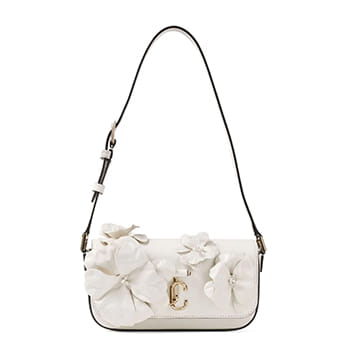 Jimmy Choo Avenue Mini Shoulder Bag With Flowers in Latte/Light Gold