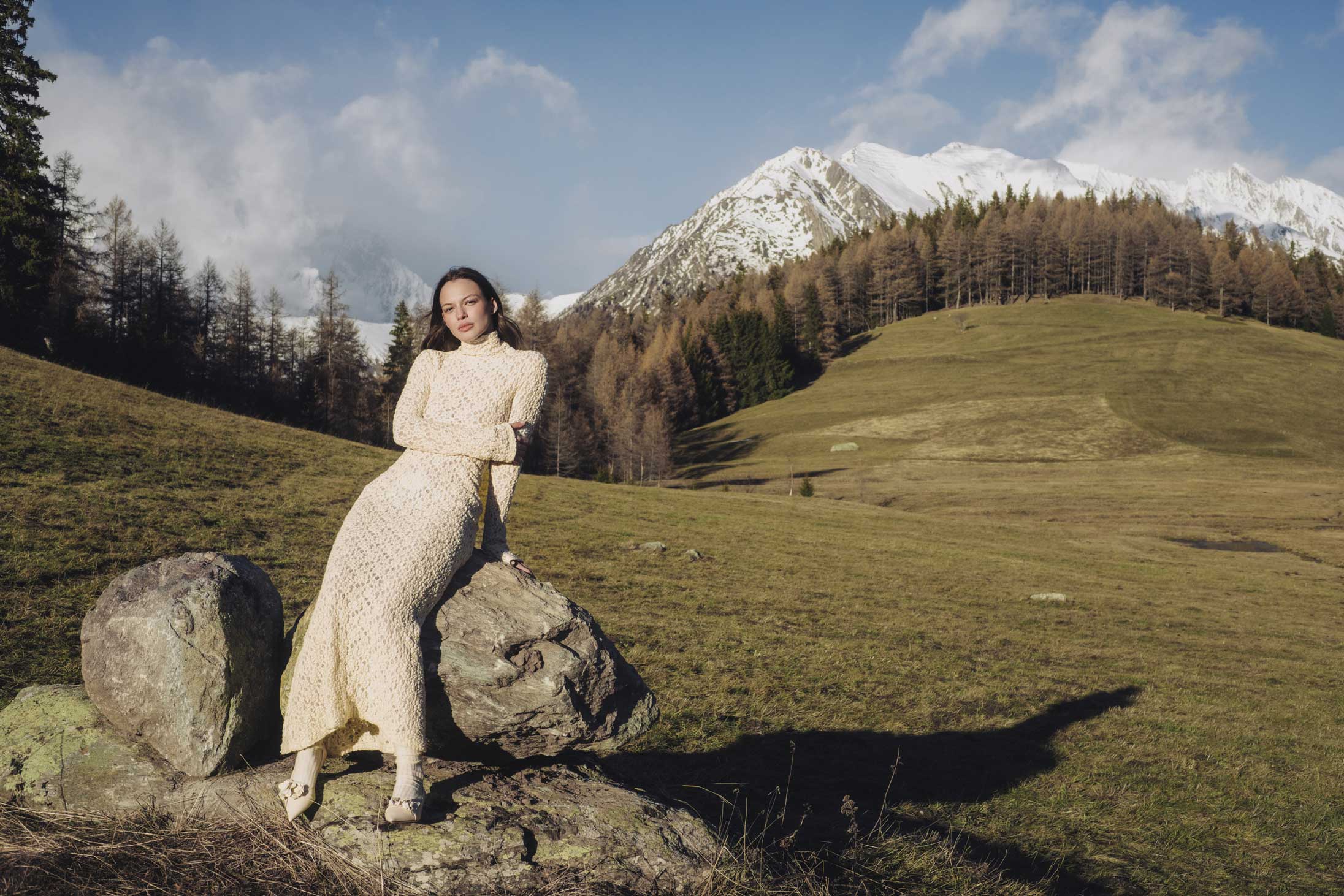 A model poses in Chloé and Jimmy Choo