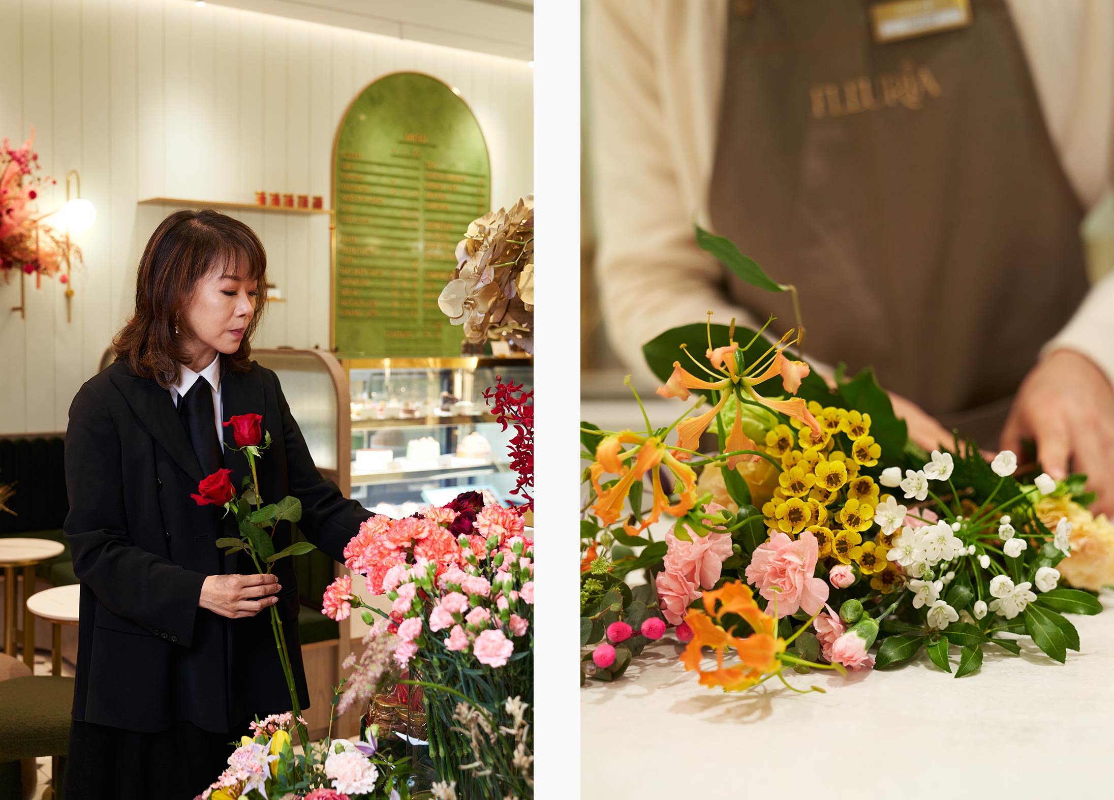 Serene Cheng arranges flowers at her florist-cafe Fleuria