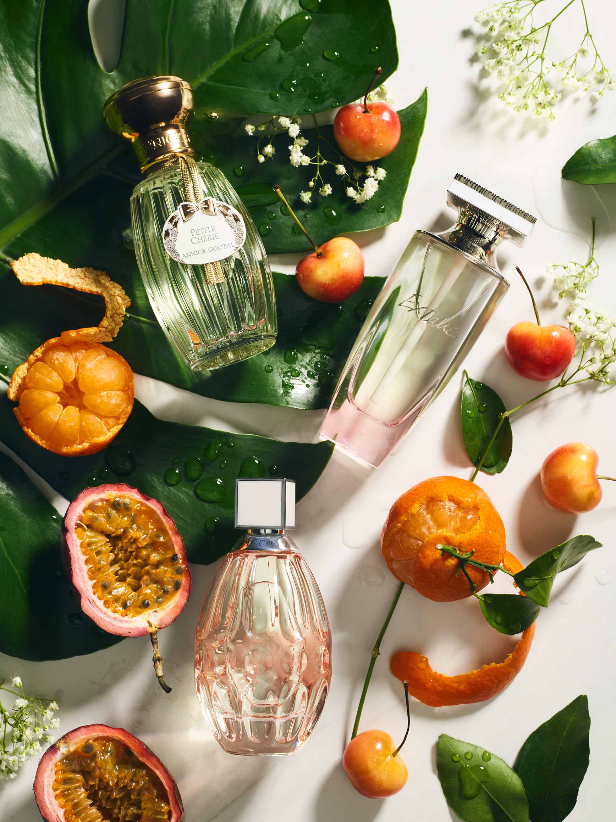 Fruity fragrances from Annick Goutal available at Joyce Beauty, Balmain and Jimmy Choo available at Harvey Nichols