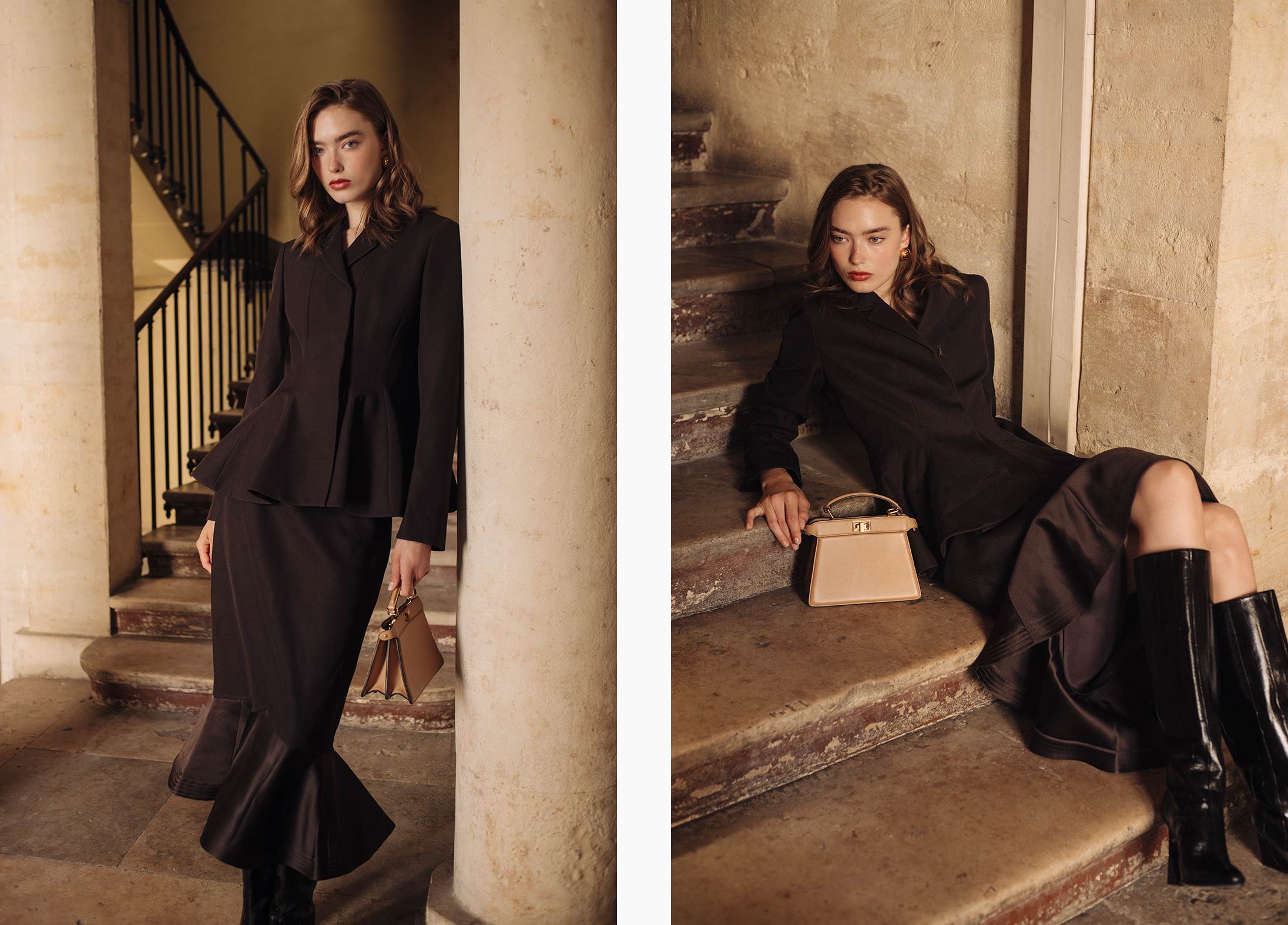A model poses in Nîmes wearing Fendi