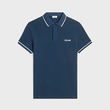Celine Men’s Classic Polo Shirt in Cotton Piqué in Navy/Off White