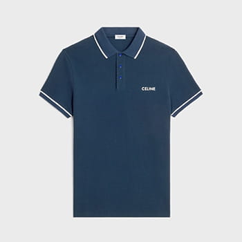 Celine Men’s Classic Polo Shirt in Cotton Piqué in Navy/Off White