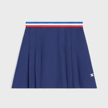 Celine Pleated Mini Skirt in Cotton Gabardine in Marine