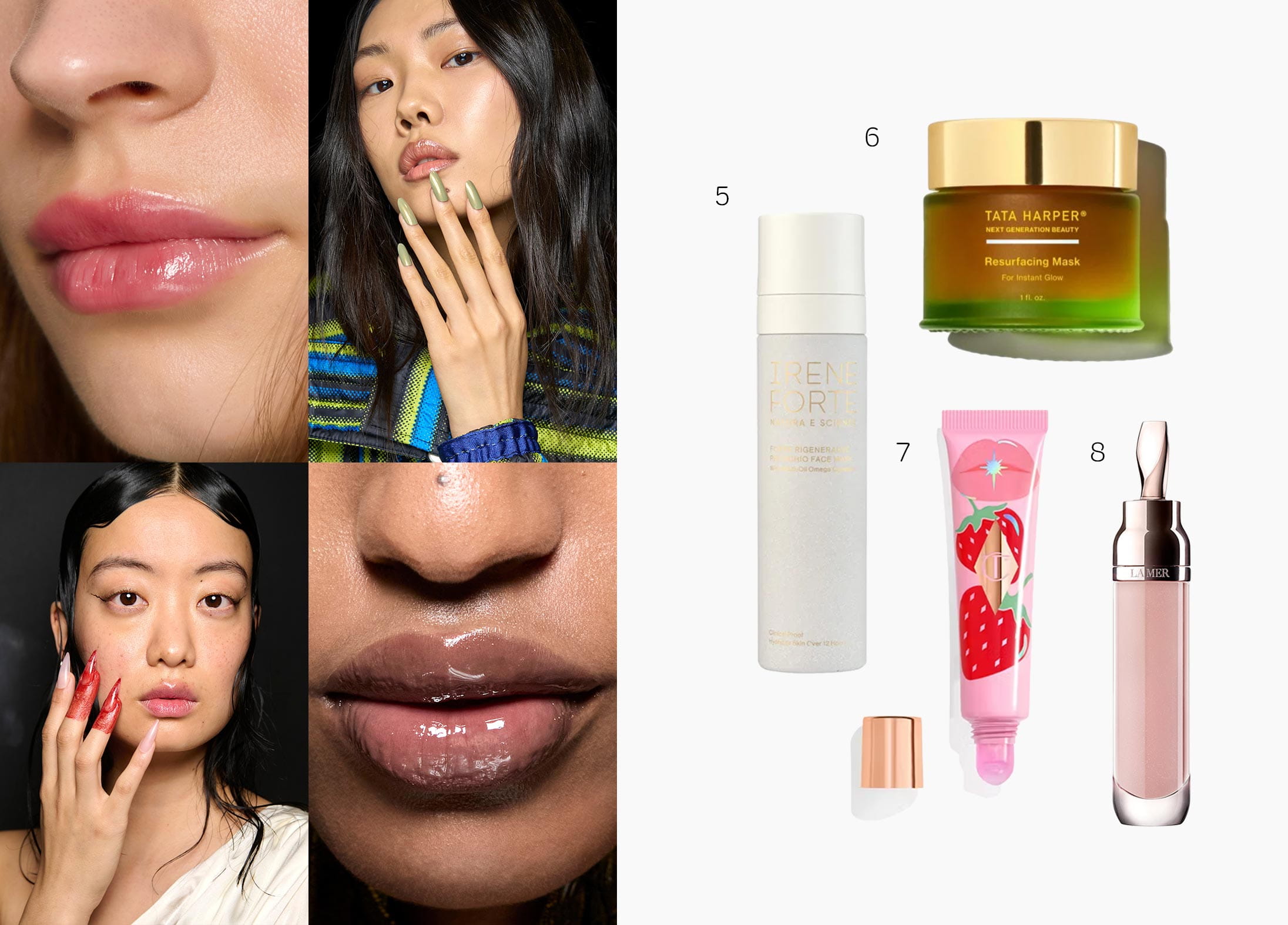 Models demonstrating a Gen Z glossed-up lips look, with products
