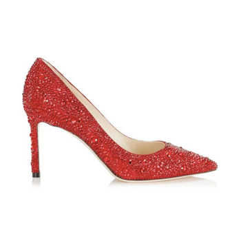 Jimmy Choo Romy 85 Red Crystal Covered Pointy Toe Pumps