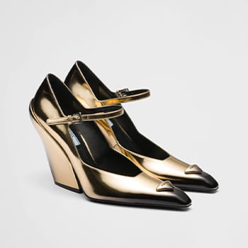 Prada Brushed Leather Pumps in Platinum 