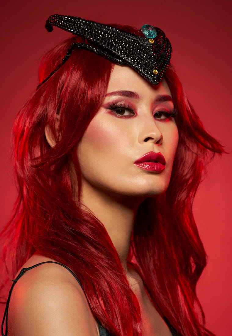 A model made up as Queen Beryl from Sailor Moon