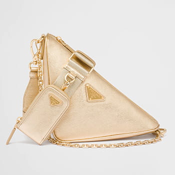 Prada Triangle Saffiano Leather Shoulder Bag in Platinum