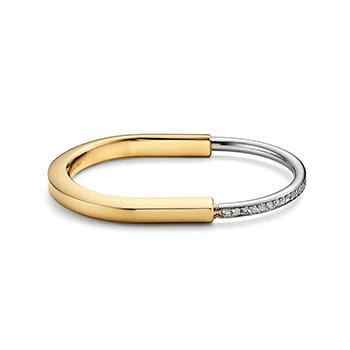 Tiffany Lock Bangle in Yellow and White Gold with Half Pavé Diamonds