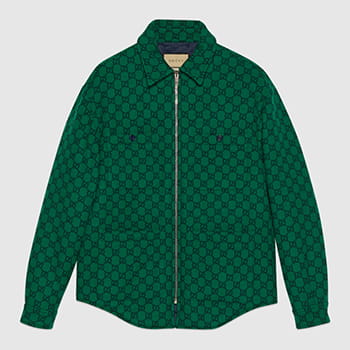 Gucci GG Wool Flannel Padded Overshirt in Green and Navy Blue