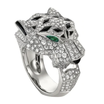 Cartier Panthère de Cartier Ring in White Gold, Diamonds, Emeralds & Onyx
