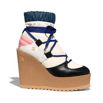 Chanel Lace Up Lambskin & Mixed Fibre Wedge Boots