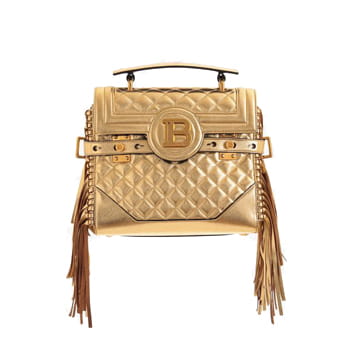 Balmain Golden Quilted Leather B Buzz 23 Bag with Fringe