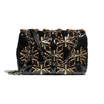 Chanel Embroidered Vinyl & Gold-Tone Metal Black & Gold Flap Bag