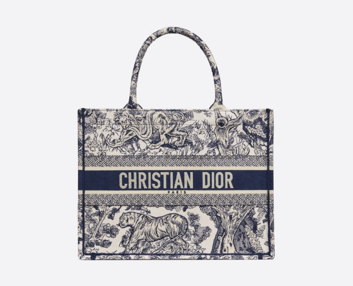 Dior Medium Dior Book Tote in Blue Toile de Jouy Embroidery 