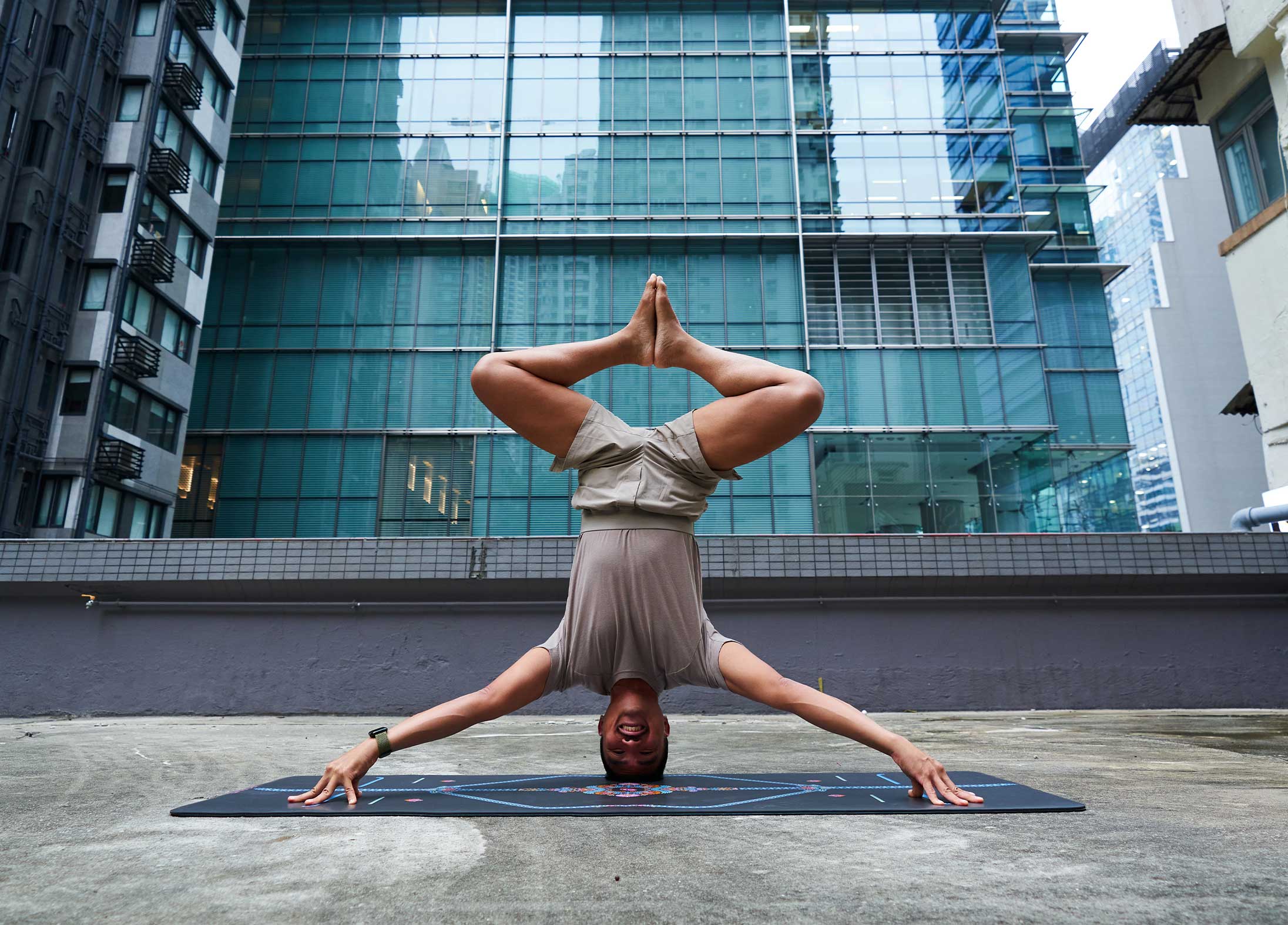 James Gannaban practises yoga at Pure Yoga in Starstreet Precinct