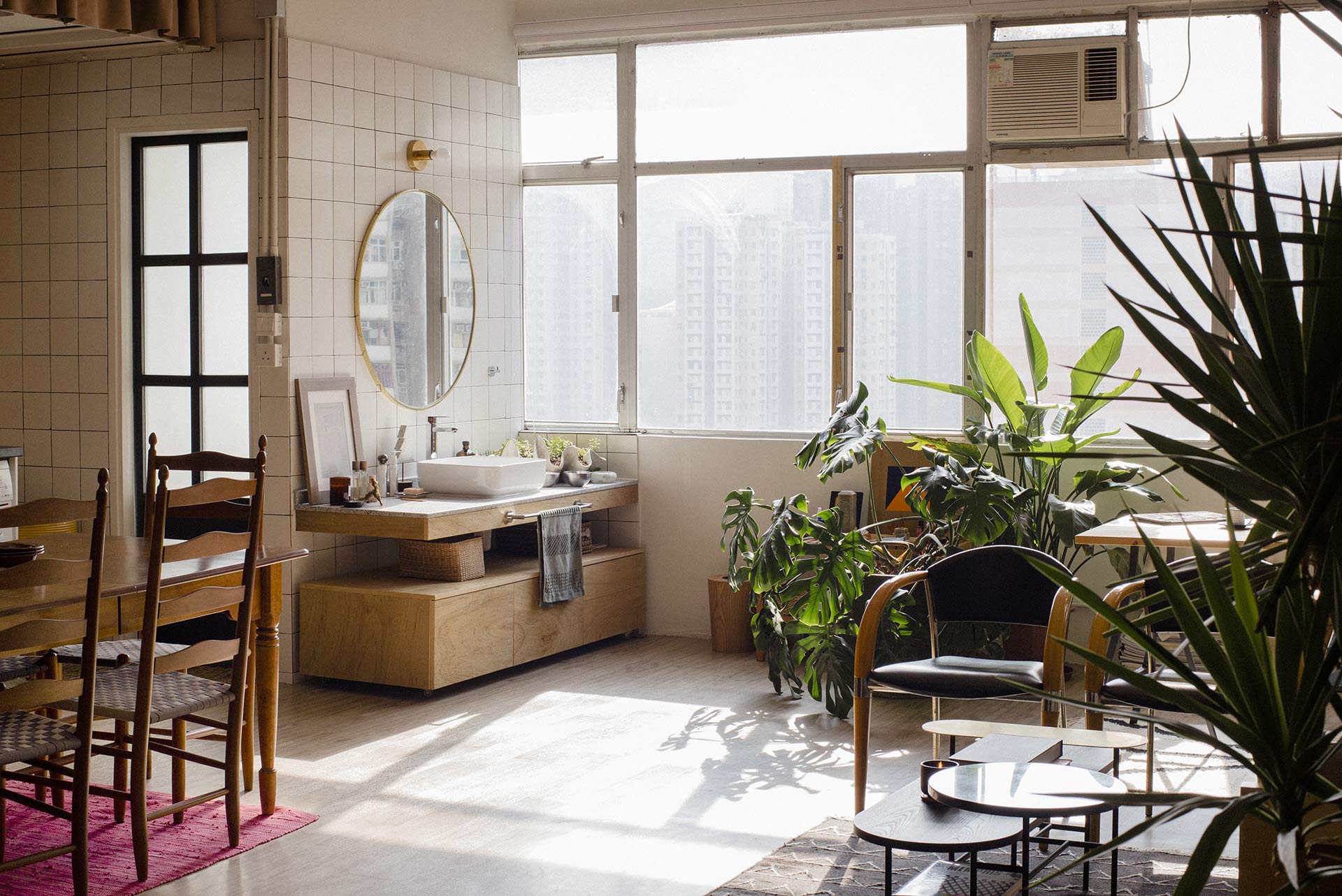 Natural light and greenery keep the feeling light