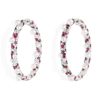APM Monaco Fuchsia Pavé Hoop Earrings with Pearls