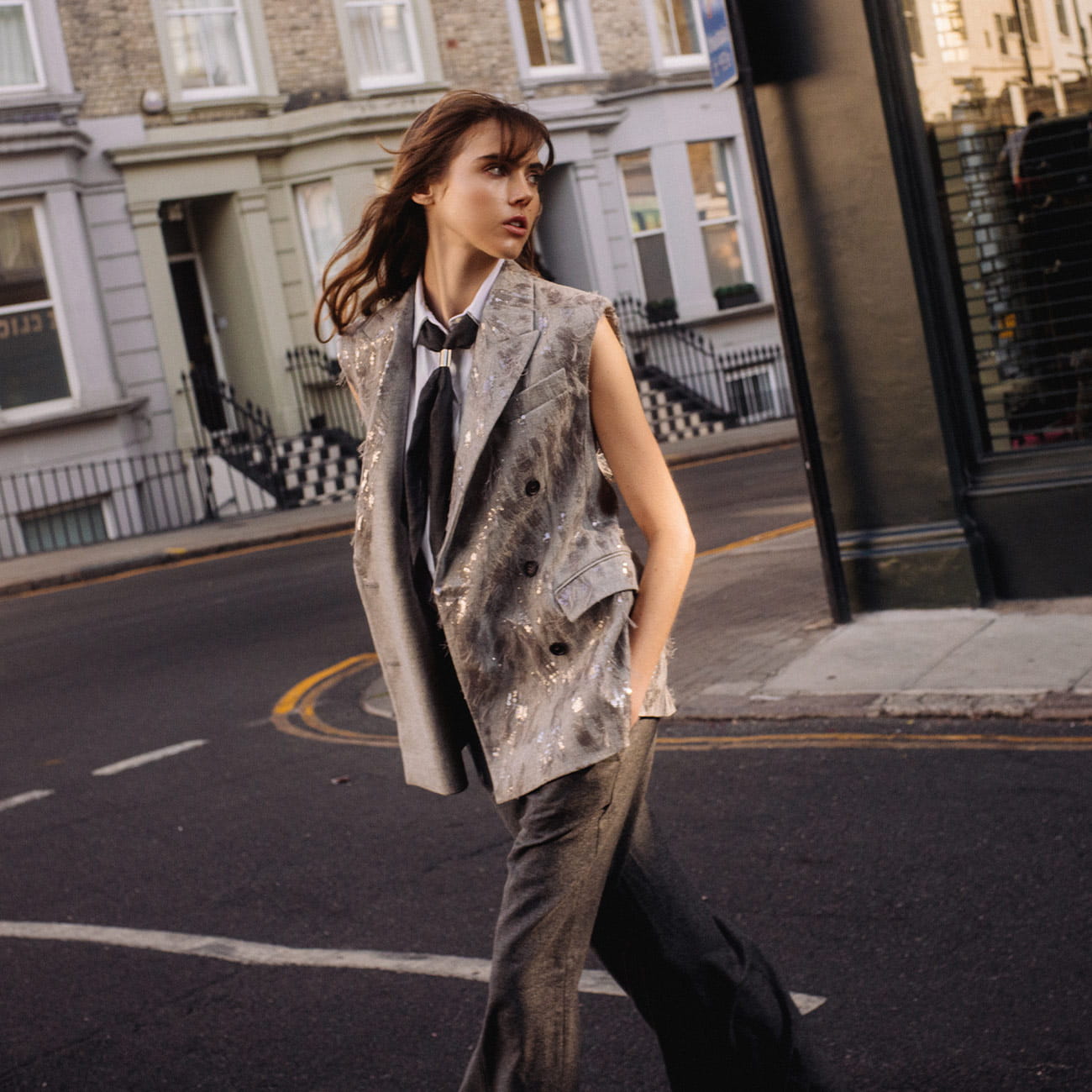 A model poses in London wearing Brunello Cuccinelli