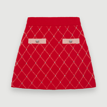 Maje Diamond Pattern Rhinestone Knit Skirt