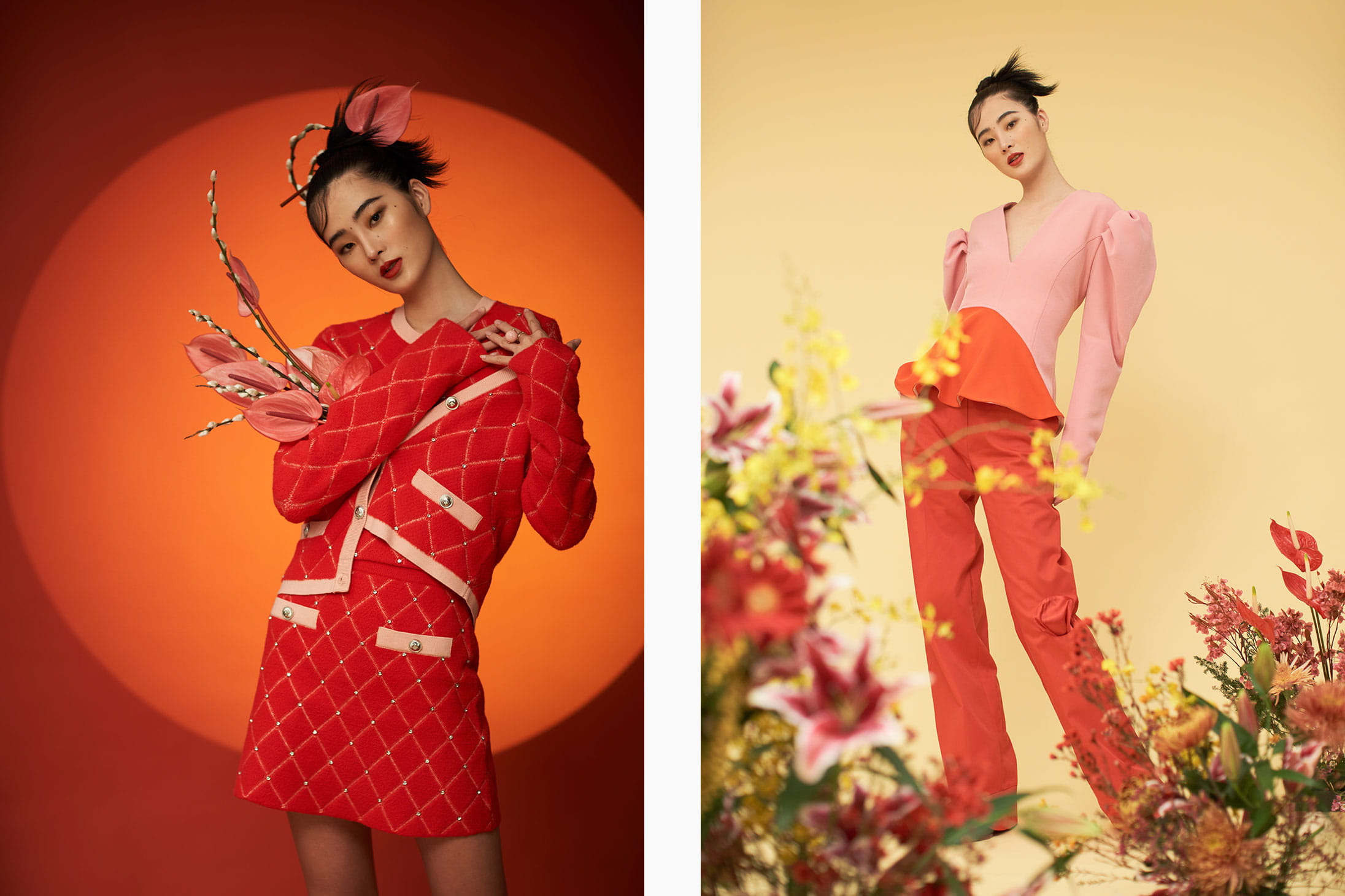 A model poses in Maje, Hermès, Brøgger, Raf Simons and Louis Vuitton available at Pacific Place