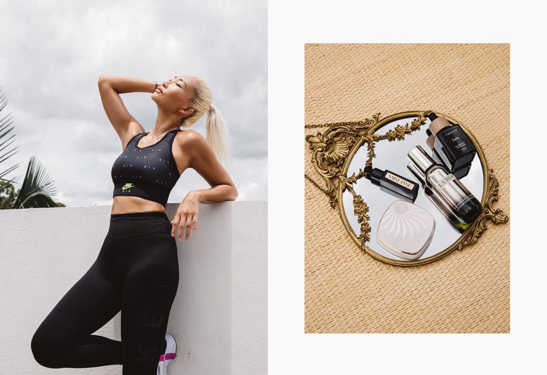 Nike Master Trainer Utah Lee poses with beauty products