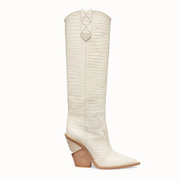 Fendi White Crocodile Embossed Boots