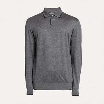 Loro Piana Waitaki Virgin Wool Polo Shirt in Gray Melange 
