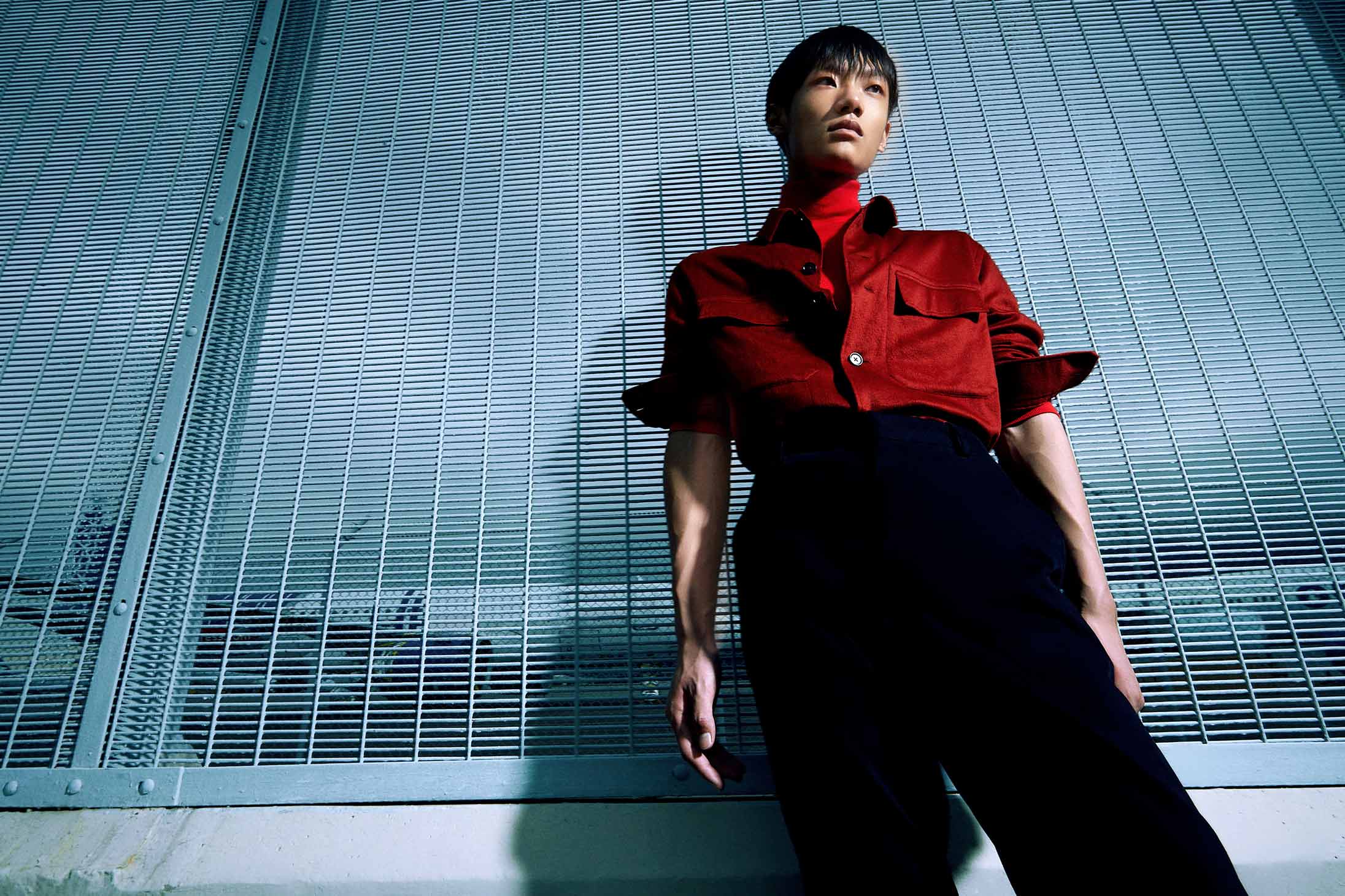 A model poses in Zegna