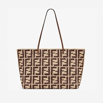 Fendi Roll Large Brown FF Raffia Crochet Shopper