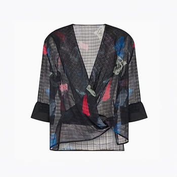 Emporio Armani Silk Blouse with Micro Check Motif and Abstract Print 