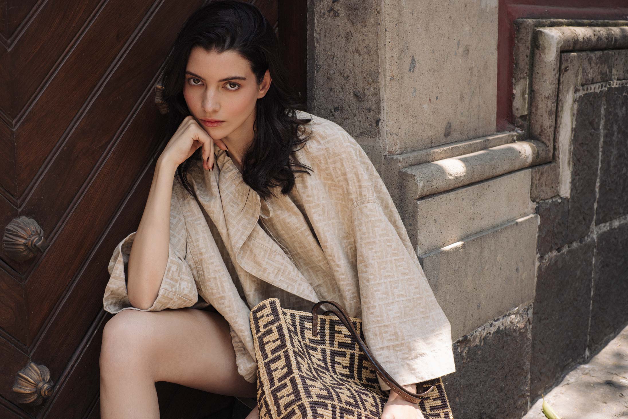 A model poses in Mexico City wearing Fendi