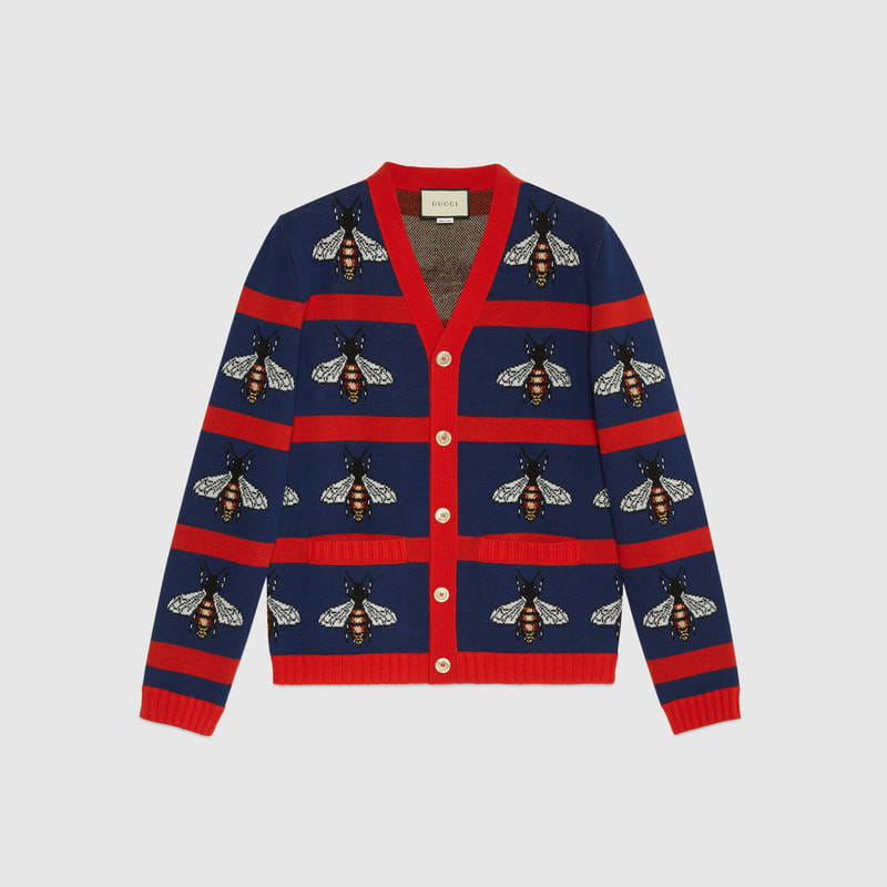 Gucci Bee Jacquard Wool Cardigan