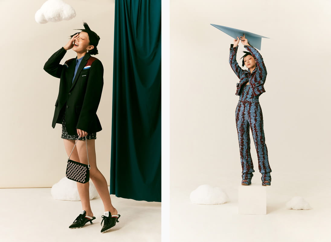 A model poses in Miu Miu, Chanel and Bottega Veneta 