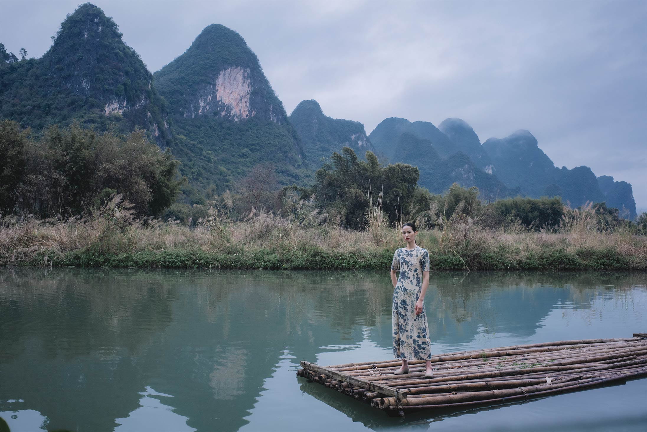 A model poses in Loro Piana in the Chinese countryside