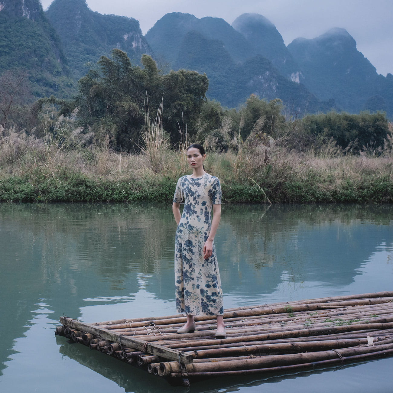 A model poses in Loro Piana in the Chinese countryside