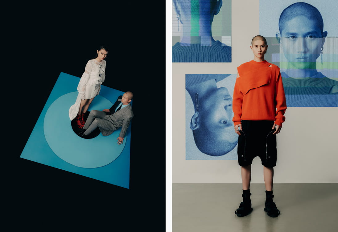 Models pose in Burberry, Dries Van Noten, Versace, Louis Vuitton, Gucci, Bottega Veneta, Rick Owens and Balenciaga